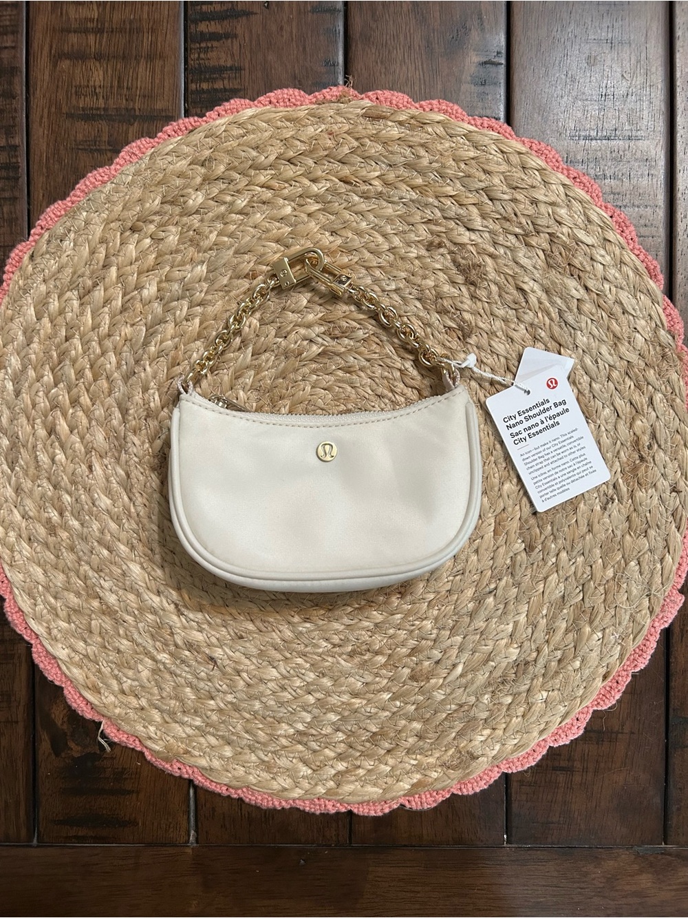 NWT lululemon athletica Nano Shoulder Bag in Cream with Gold Chain